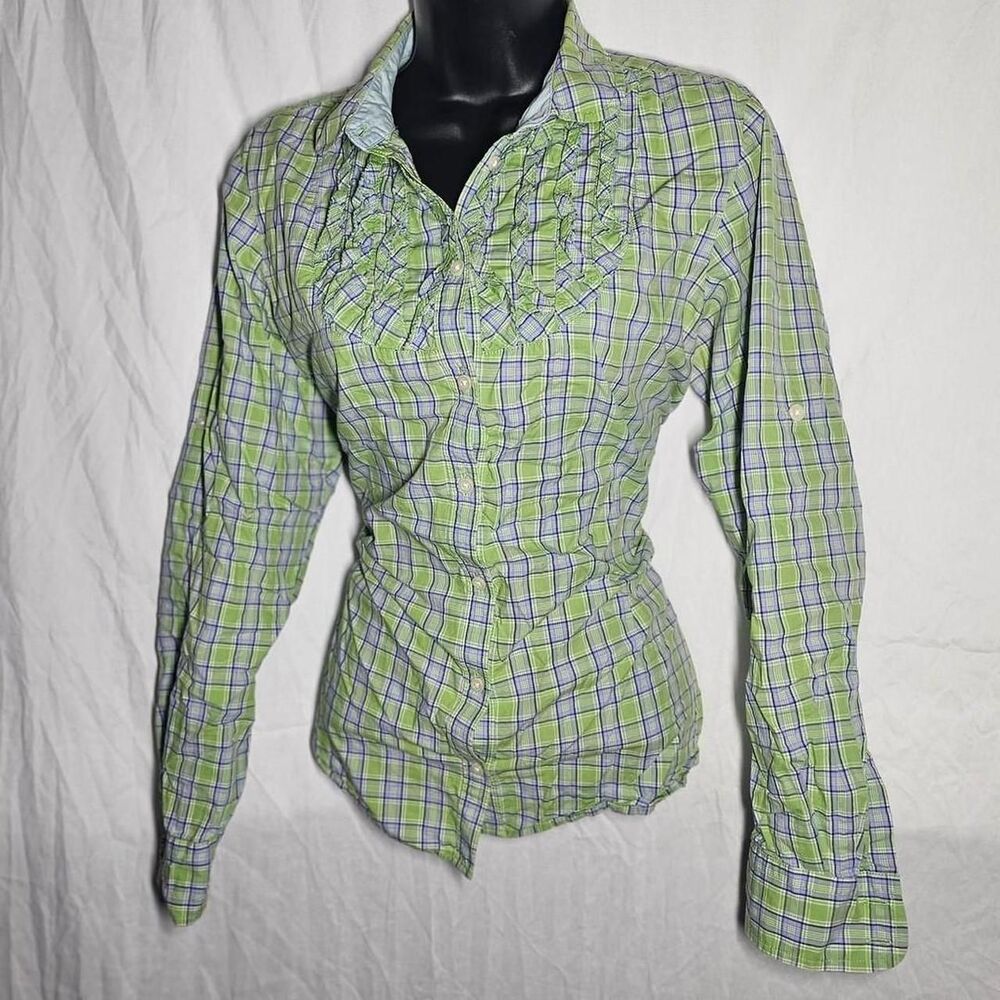 vtg y2k cottage core western southern gothic green plaid top